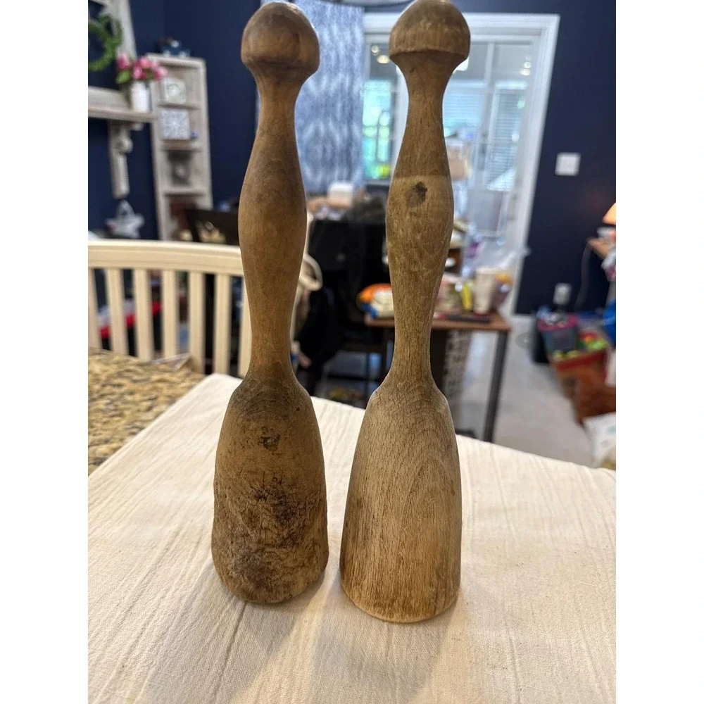 Antique Pair Primitive Hand Carved Wooden Kitchen Muddlers Mashers Rustic